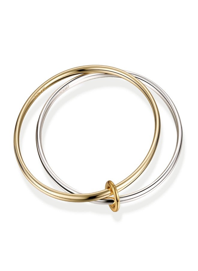 NOKMIT 2PCS 14K Gold Silver Tone Stackable Bangle Bracelets for Women, High Polished Thin Plain Stainless Steel Bangle with Detachable Connector Ring, Non-Tarnish Mixed Metal Jewelry (2PCS, 8.0 inches) - Image 1